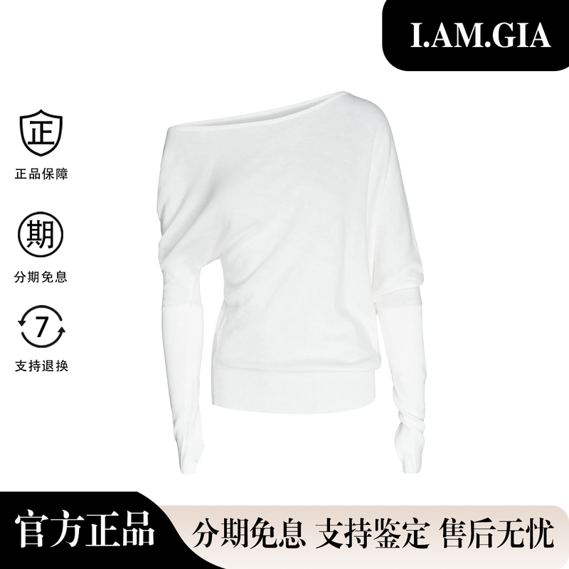 【Authentic in Stock】I.Am.Gia Zhao Lusi and Yi Mengling's Same Style Off-Shoulder Thumb Cuff Knitted Top for Women