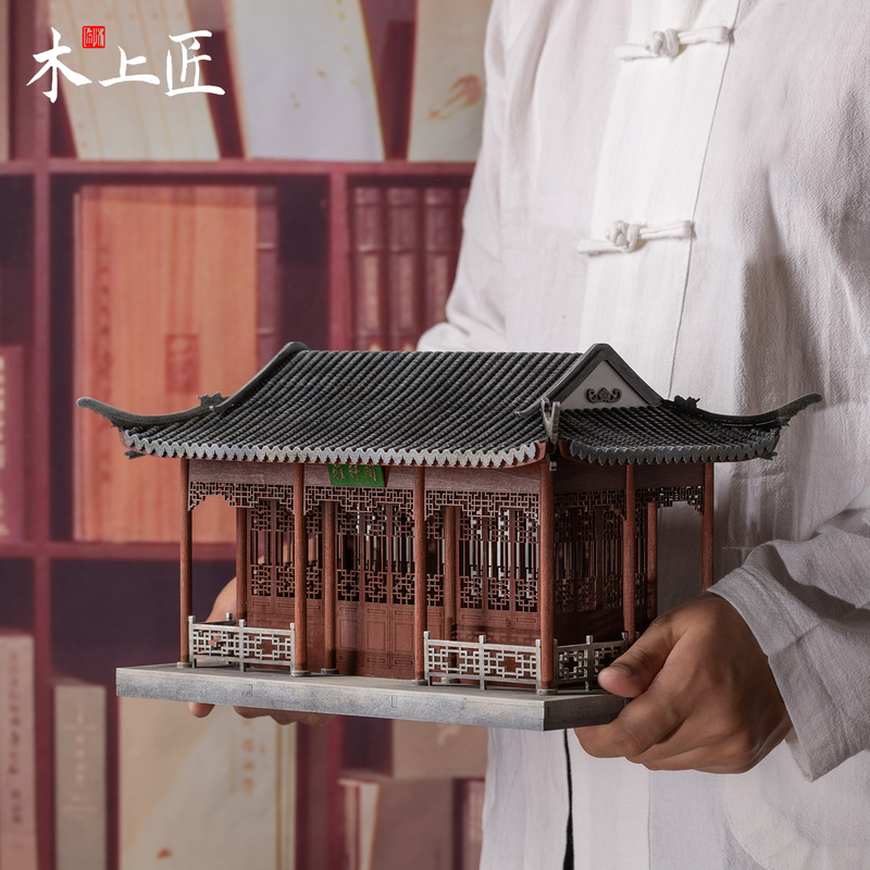 Wooden Craftsman's Yaxuan Pavilion Ancient Architectural Model Finished Product Wooden New Chinese Style Home Living Room Miniature Taoist Temple Ornament