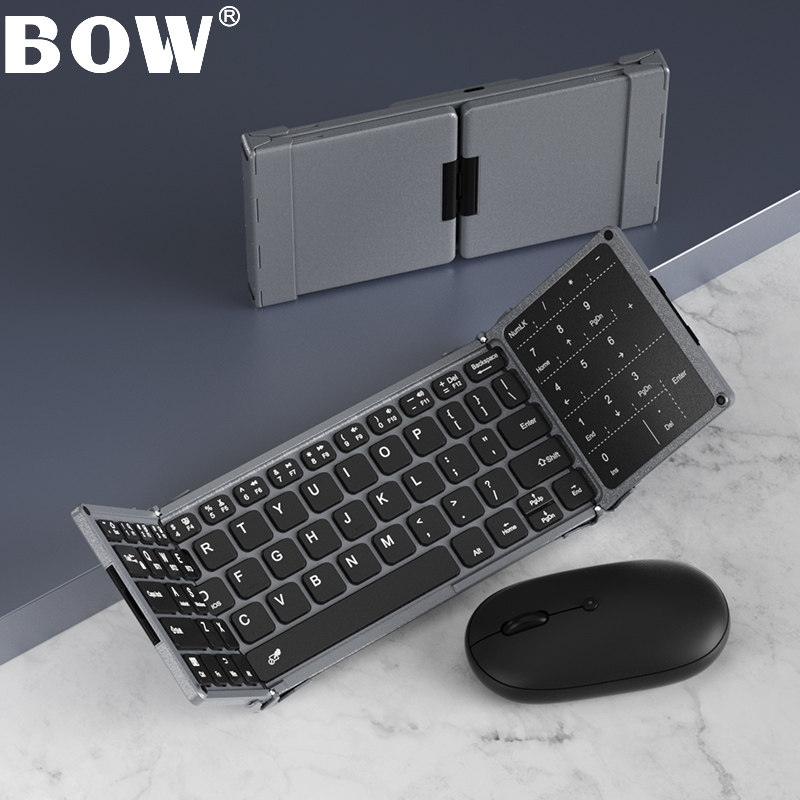 Bow Premium 2-in-1 Mouse and Keyboard Folding Bluetooth Keyboard and Mouse Set Universal for Tablets Silent and Portable