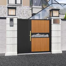 Aluminum art villa yard gate aluminum alloy yard gate double door rural self-built building villa solid wood gate