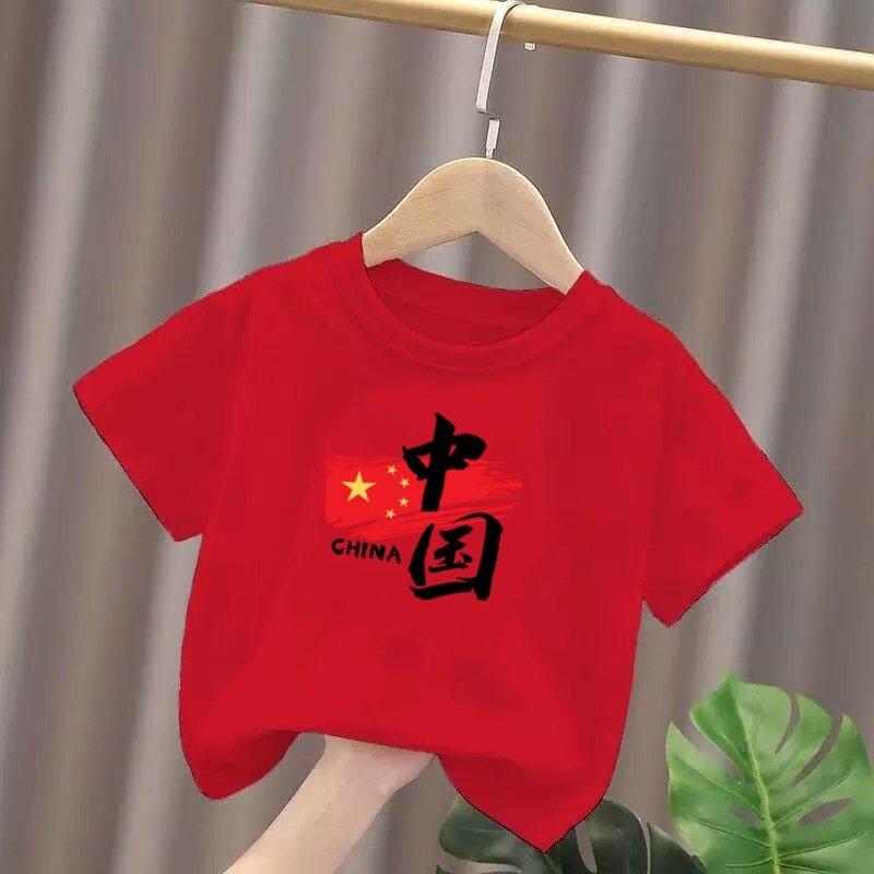 Pure Cotton Summer Short-Sleeve T-Shirt for Boys and Girls, Children's 2026 New Style, Trendy Red Top for Toddlers and Infants