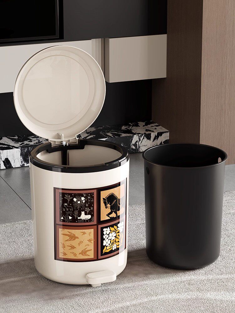 Household Trash Can, Large Capacity, 2025 New Model, High Aesthetic Value, with Lid, Pedal-Operated Trash Bin, Bathroom-Specific Wastebasket