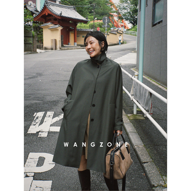 Wang Zone｜L*P Same Source as Italian Fine-Spun Wool Classic Tailored Stand-Up Collar Trench Coat