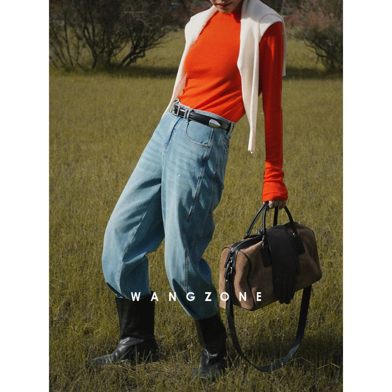 Wang Zone｜ "Nai Pizi" European-Style Base Fabric Fashionable High-Elasticity Three-Dimensional Light and Soft Acetate Retro Jeans for Women