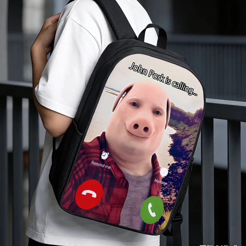 Pig God Backpack John Pork Pig Head Answering Phone Screen Backpack Lightweight Campus Student Backpack for Going Out Pig God Backpack John Pork Pig Head Answering Phone Screen Backpack Lightweight Campus Student Backpack for Going Out