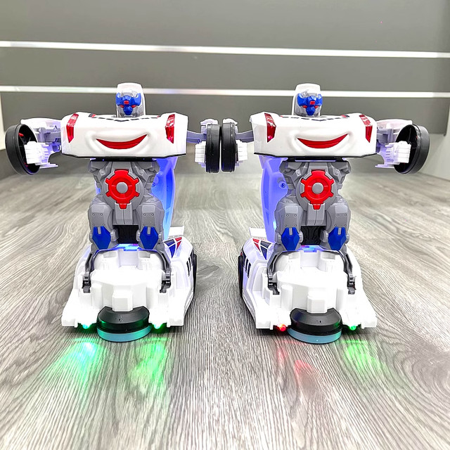 Children's Transformation Car Toy Douyin Same Electric Stunt Police Car Robot Children's Birthday Gift with Music