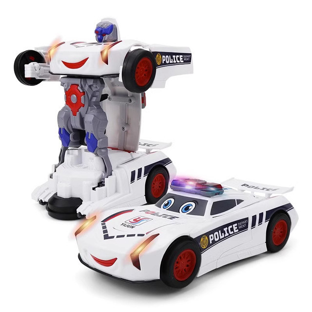 Children's Transformation Car Toy Douyin Same Electric Stunt Police Car Robot Children's Birthday Gift with Music