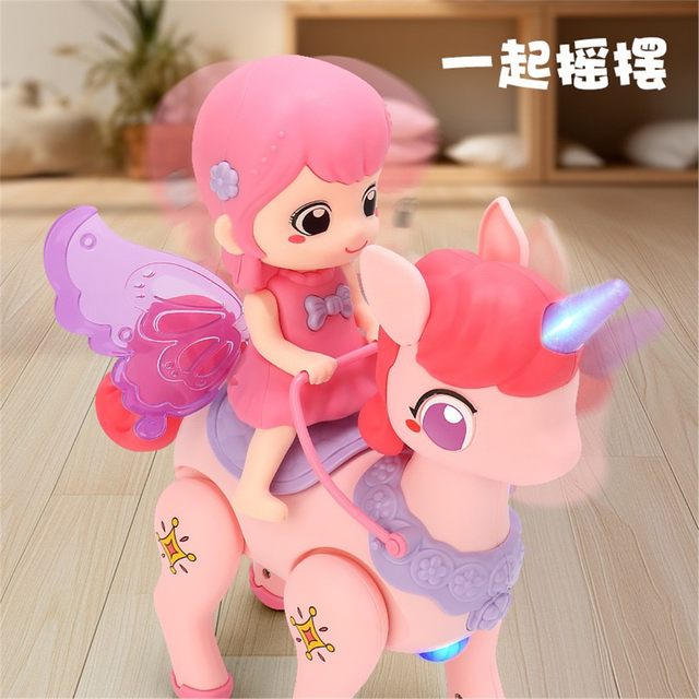 Children's Electric Swinging Unicorn Toy Car Fawn Leash Pegasus Girl Princess Can Run, Scream and Sing