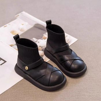 Martin Boots for Girls, Children's Autumn and Winter British Style, Stylish, Fleece-Lined, Double Cotton, Soft-Soled Shoes, Paired with Skirts, Socks, Boots, Short Boots