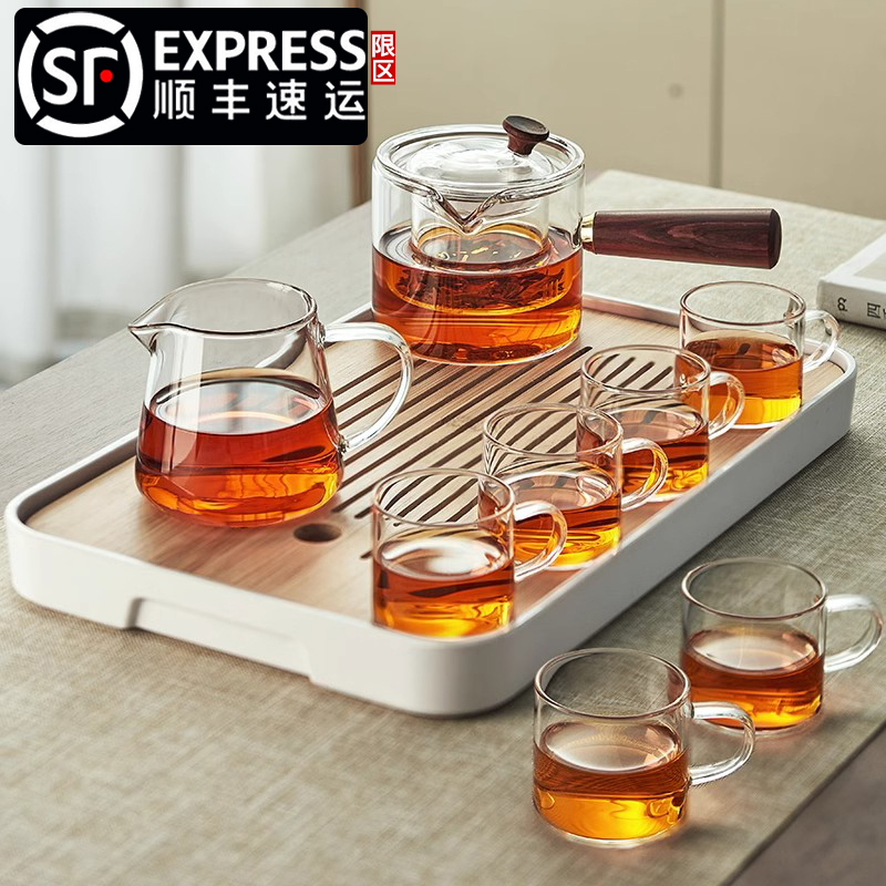 Glass Tea Set 2026 New Model for Home Use, Light Luxury, High-End, Thickened, Heat-Resistant Kung Fu Tea Cups with Tea Tray, Complete Set