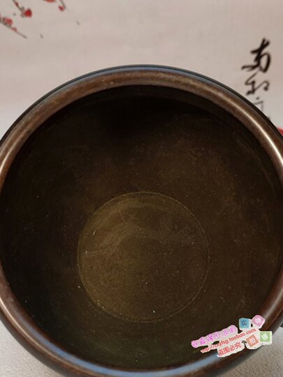 纯铜聚宝盆狮耳带环紫铜包浆光身故宫狮缸耳炉烟灰缸大号家用摆件