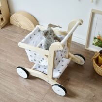Baby simulation shopping cart toy wooden play house doll house supermarket childrens stroller Korean ins baby