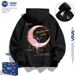 Nasa Co-Branded American Trendy Brand Sweatshirt Men's Hoodie Couple Outfit 2025 Autumn and Winter Heavyweight Black Fleece-Lined Jacket