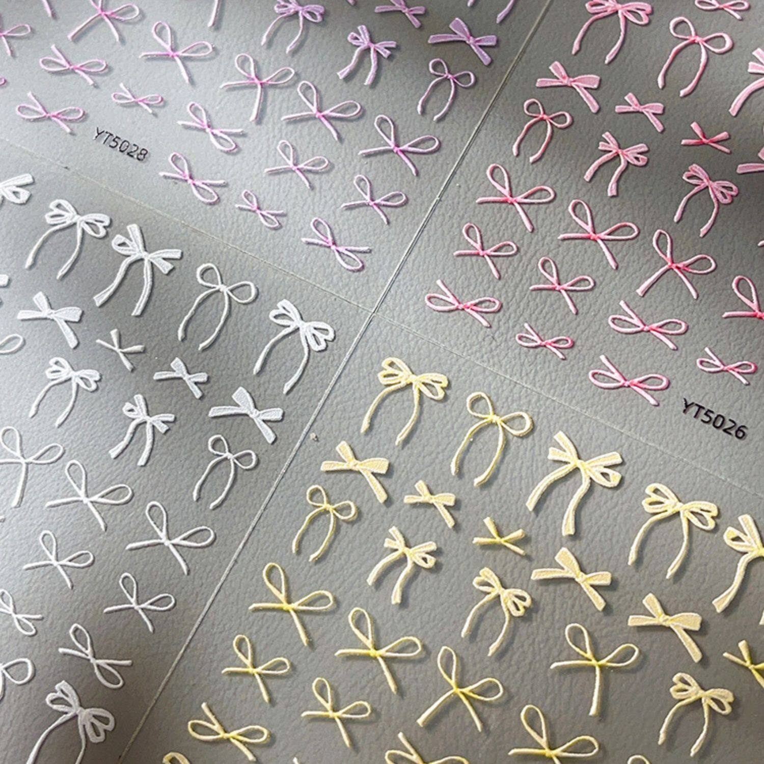New colorful ribbon embossed bow nail stickers, versatile, simple, and high-end adhesive nail decorations.