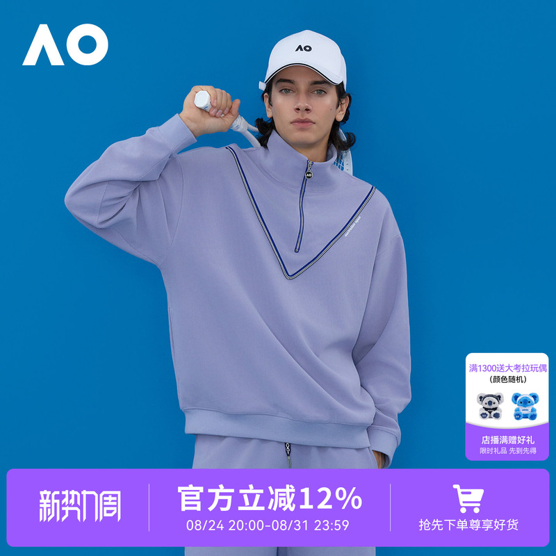 Ao Australian Open 26Th Edition New Style Old Money Stand Collar Striped Sports Sweatshirt Men's Tennis Shirt Long Sleeve Top Training Wear Ao Australian Open 26Th Edition New Style Old Money Stand Collar Striped Sports Sweatshirt Men's Tennis Shirt Long Sleeve Top Training Wear