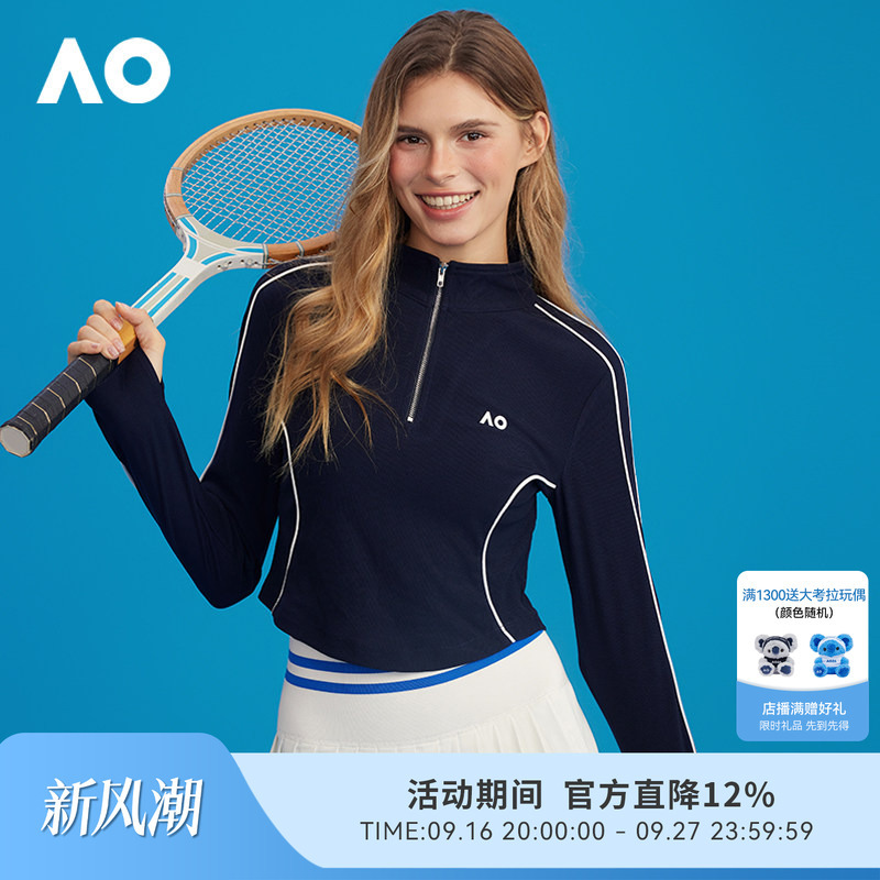 Ao Australian Open Sports Sweatshirt Jacket for Women, American Style Slim Fit Short Top, 26 Spring New Zipper Knit Pullover