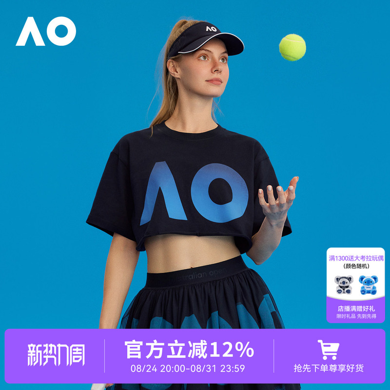 Ao Australian Open Round Neck Printed Sports Loose Breathable Gradient Letter Short-Sleeved T-Shirt Summer 26 New Model Ao Australian Open Round Neck Printed Sports Loose Breathable Gradient Letter Short-Sleeved T-Shirt Summer 26 New Model