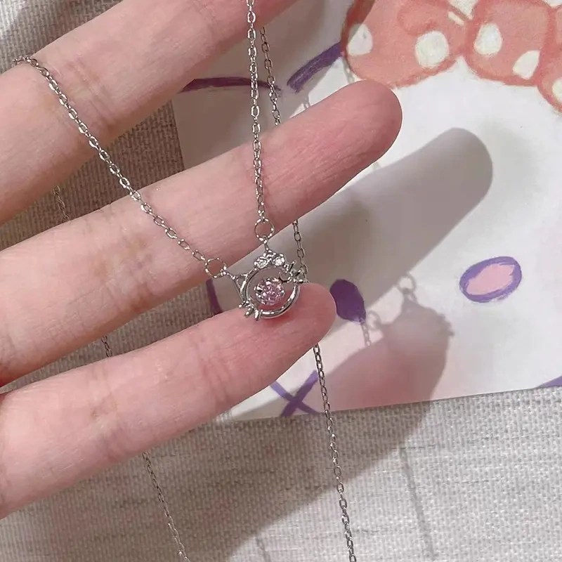 Sweet Kt Cat Head Necklace for Women, High-End, Light Luxury, Niche, Cute, Non-Fading Clavicle Chain, Gift for Girlfriend