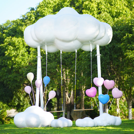景区网红云朵秋千座椅玻璃钢云朵海边商场售楼部草坪拍照打卡摆件