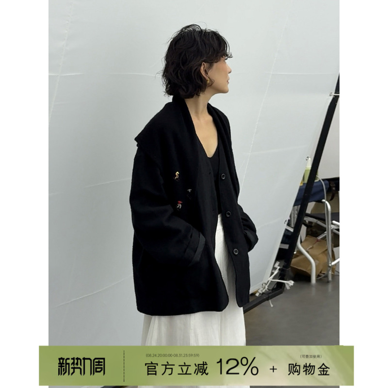 Yololite'Dark Night' 26 Autumn New Slimming Linen Drop Shoulder Black Blazer Jacket with Large Pockets for Women Yololite'Dark Night' 26 Autumn New Slimming Linen Drop Shoulder Black Blazer Jacket with Large Pockets for Women