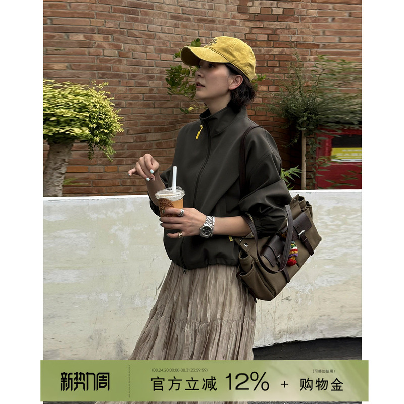 Yololite/'Solo Wanderer' 26 Autumn New Minimalist Style Casual Jacket Stand Collar Short Coat for Women