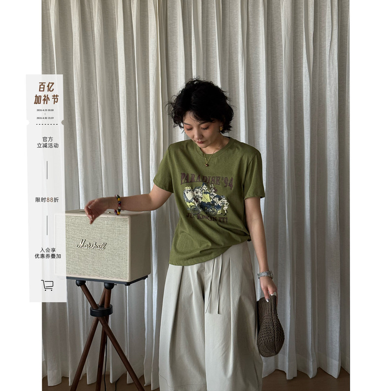 Yololite/"Minnie" 4125 Spring and Summer American Retro Cartoon Letter Print Casual Women's Short-Sleeved T-Shirt