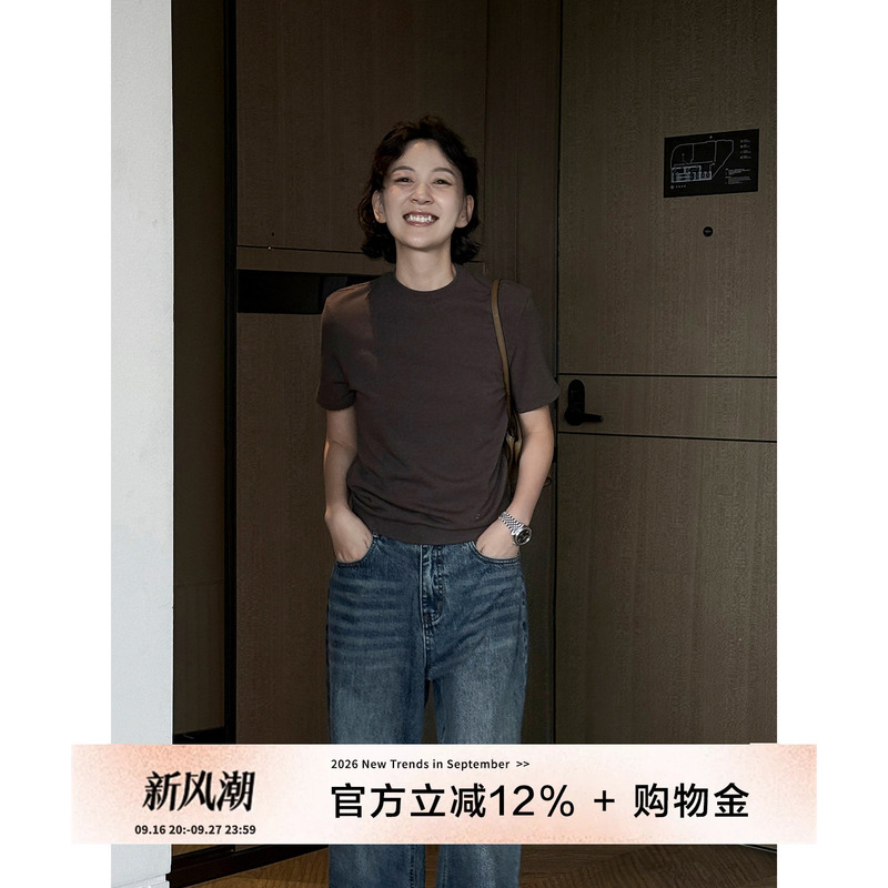Yololite/'Sustainable' 26 Autumn New Casual Style Simple Round Neck Short Sleeve Top Solid Color Women's T-Shirt Yololite/'Sustainable' 26 Autumn New Casual Style Simple Round Neck Short Sleeve Top Solid Color Women's T-Shirt