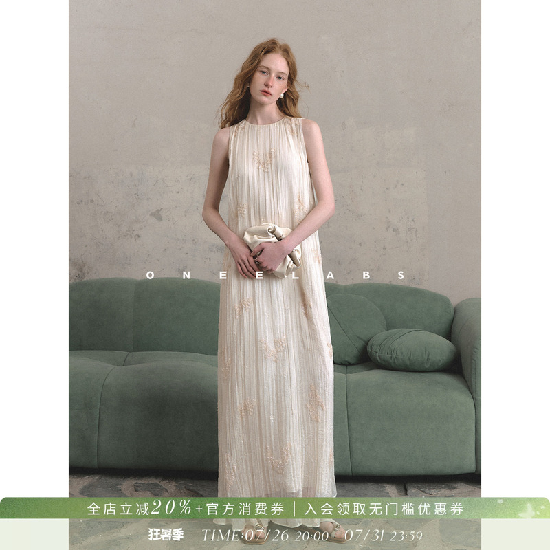 Oneelabs Original Brand, Beautiful and Elegant Stereo Embroidered Pleated Sleeveless Vest Dress, Elegant Evening Dress for Women Oneelabs Original Brand, Beautiful and Elegant Stereo Embroidered Pleated Sleeveless Vest Dress, Elegant Evening Dress for Women