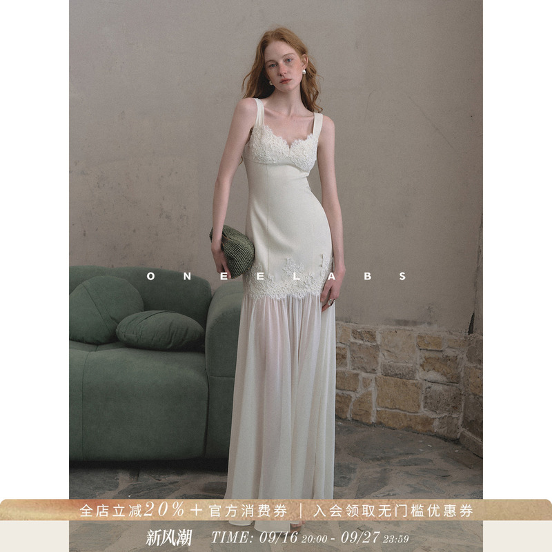 Oneelabs Original Brand French-Style Dress Heavy-Duty Linen Suspender Dress for Women Chiffon Splicing White Dress Oneelabs Original Brand French-Style Dress Heavy-Duty Linen Suspender Dress for Women Chiffon Splicing White Dress