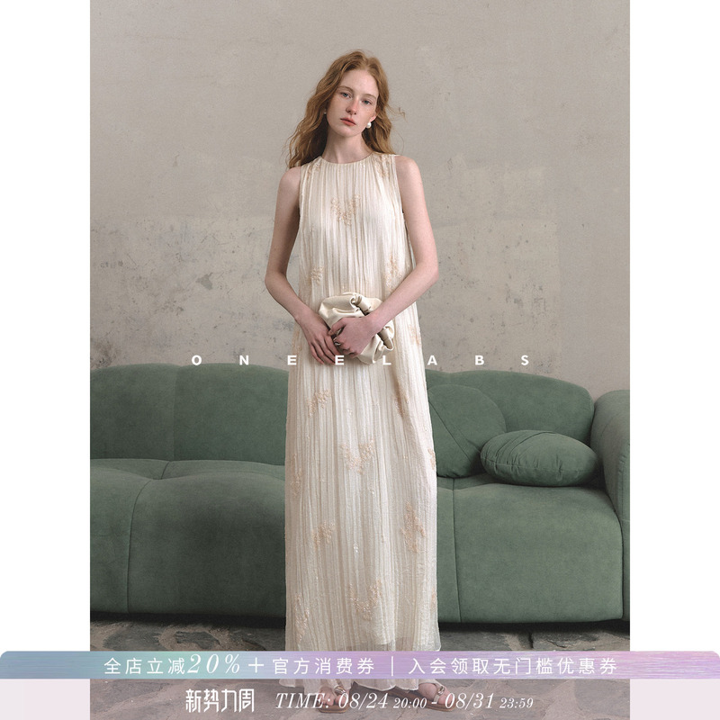 Oneelabs Original Brand, Beautiful and Elegant Stereo Embroidered Pleated Sleeveless Vest Dress, Elegant Evening Dress for Women Oneelabs Original Brand, Beautiful and Elegant Stereo Embroidered Pleated Sleeveless Vest Dress, Elegant Evening Dress for Women