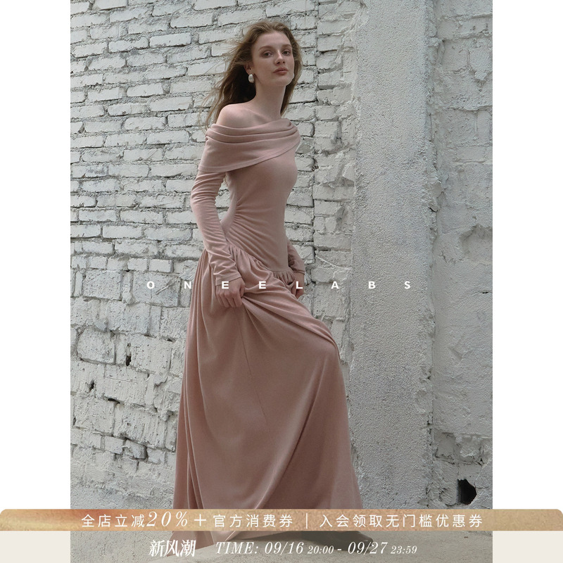 Oneelabs Original Brand Early Autumn Off-Shoulder Long Dress Modal Wool Long-Sleeved Skirt Knitted Dress for Women Oneelabs Original Brand Early Autumn Off-Shoulder Long Dress Modal Wool Long-Sleeved Skirt Knitted Dress for Women