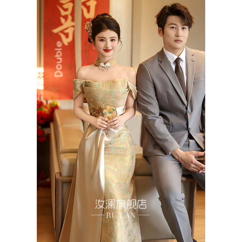 Bride's Toast Dress 2026 New Model New Chinese Style Engagement High-End Dressing Gown Dress High-End Light Luxury Niche Summer Bride's Toast Dress 2026 New Model New Chinese Style Engagement High-End Dressing Gown Dress High-End Light Luxury Niche Summer