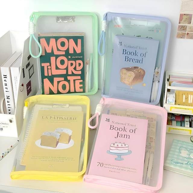 Light color hand-held file bag high-value book bag A4 transparent zipper information storage bag popular