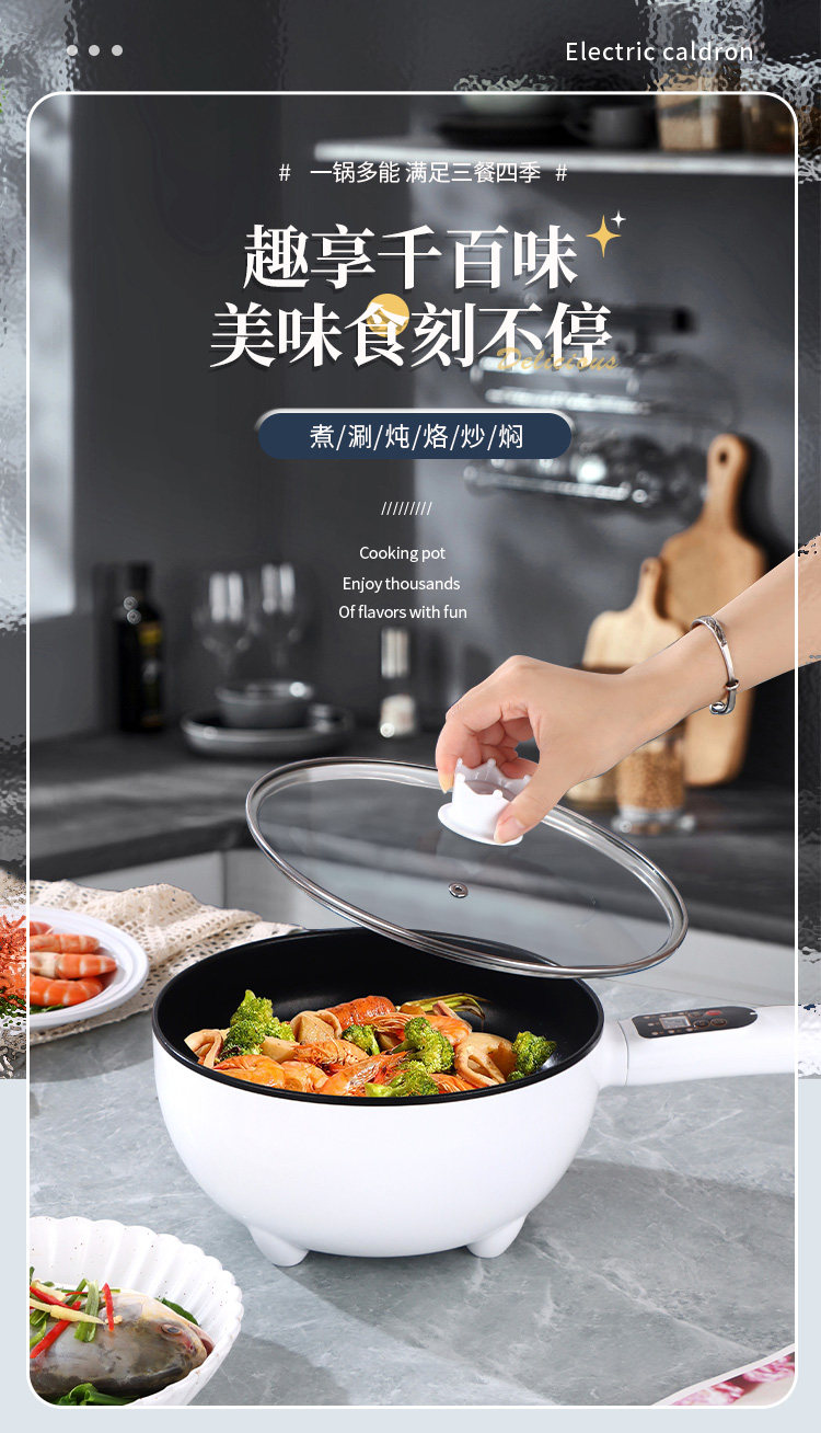 Плиты 电炒菜炒锅家用电煮锅多功能火锅宿舍学生小型蒸煮煎炒一体锅不粘