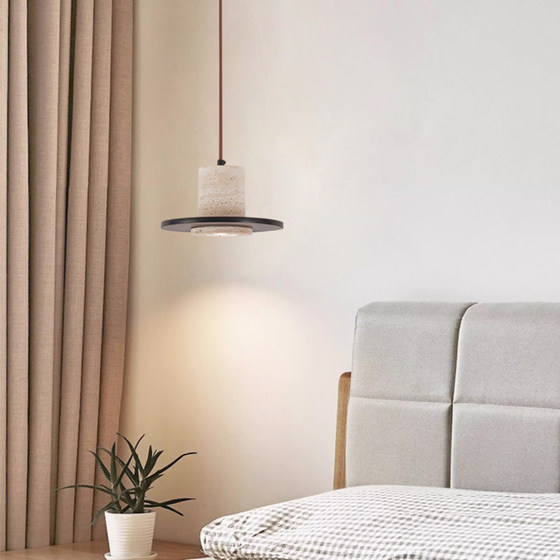 Yellow Travertine Small Pendant Light, Vintage Wabi-Sabi Style Bedroom Bedside Pendant Light, Nordic Bar Island Floating Adjustable Small Pendant Light