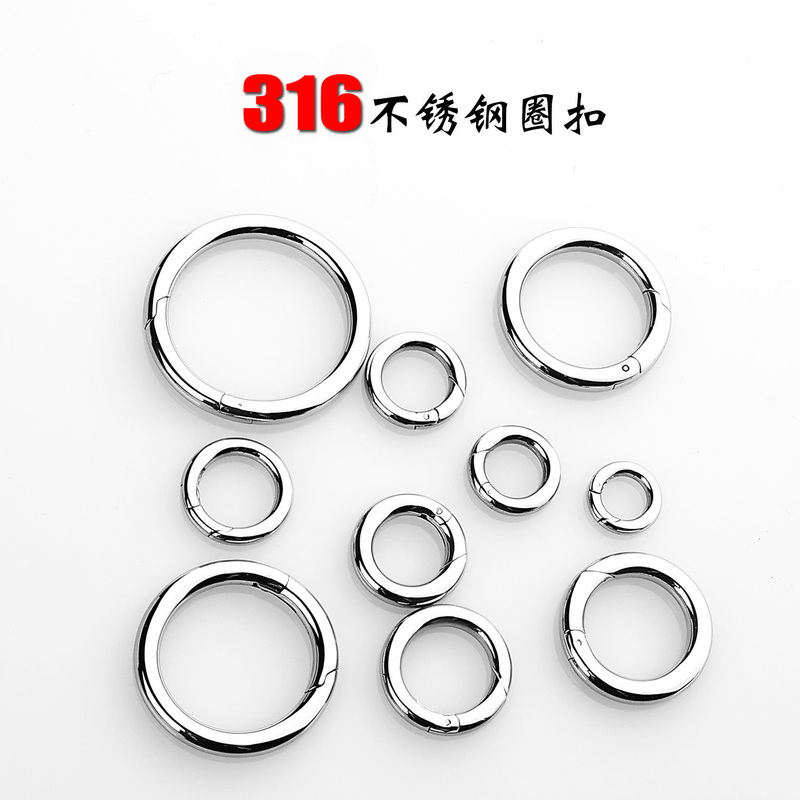 316 Stainless Steel Round Open Spring Buckle Keychain Polished Multi-Specification Luggage Accessories Car Key Ring Pendant