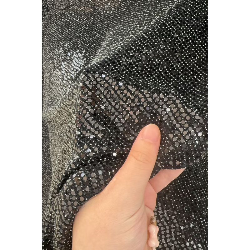 Fashion Sequin Knitted Fabric Black Shiny Base T-Shirt Fabric Width 150cm 350G/M
