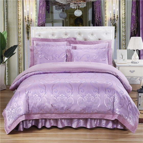 秋冬四件套欧式贡锻提花夹棉加厚床裙床K罩式结婚庆床上用品被套