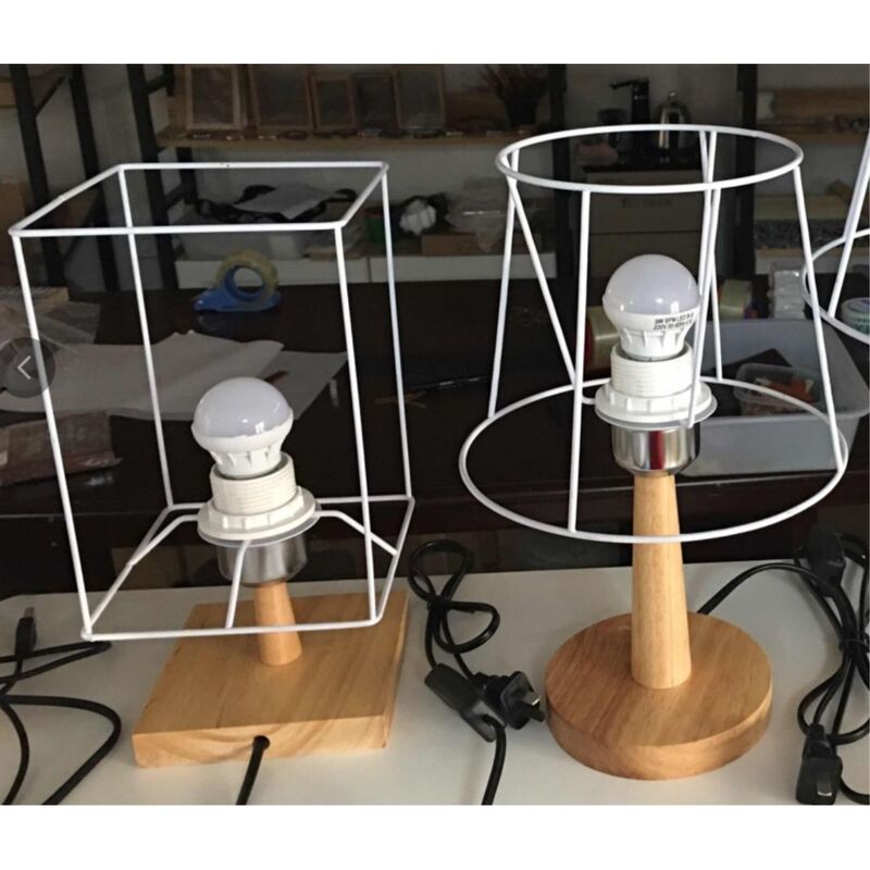 Hand-Woven Table Lamp Stand Bohemian Style Cotton Rope Lampshade DIY Table Lamp Iron Frame E27 Table Lamp Material Package