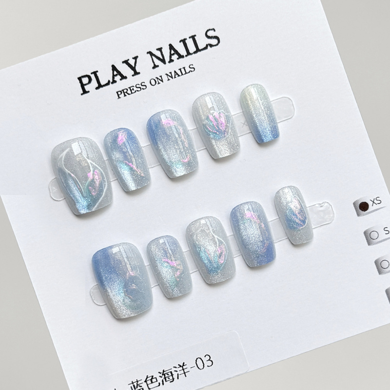 New High-End Handmade Trapezoidal Press-On Nails, Cat-Eye Electroplating Process, Colorful Cartoon Graffiti Nail Art, Gradient Whitening Effect
