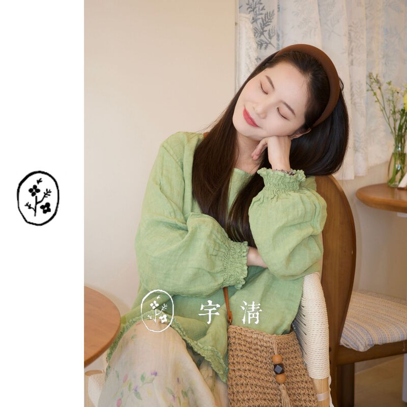 [Lace-Edged Linen Shirt] Yuqing · Ecological Linen Series—100% Linen Solid Color Lace Shirt
