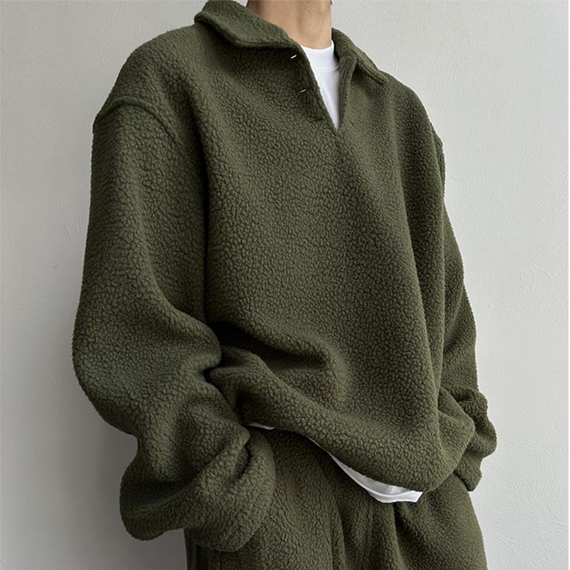 2025 Spring and Autumn New Style Casual and Relaxed Army Green Lapel Fleece Sweatshirt and Sweatpants Set for Men, Comfortable and Warm 2025 Spring and Autumn New Style Casual and Relaxed Army Green Lapel Fleece Sweatshirt and Sweatpants Set for Men, Comfortable and Warm