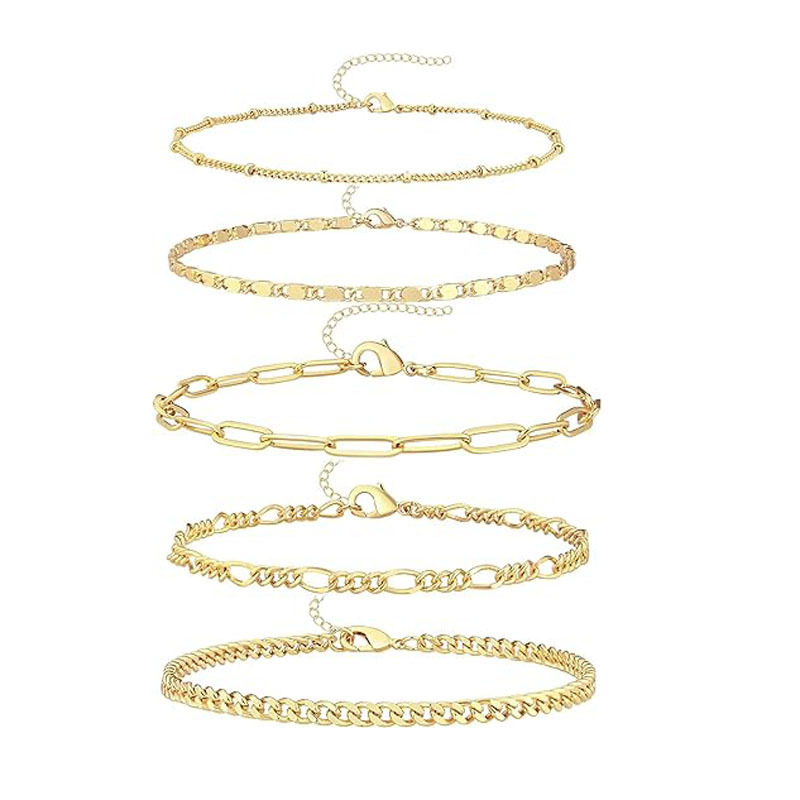 Amazon's Best-Selling Five-Piece Set of Metal Bracelets, Figaro Paperclip Style, Cross-Border Fashion Hand Accessories Amazon's Best-Selling Five-Piece Set of Metal Bracelets, Figaro Paperclip Style, Cross-Border Fashion Hand Accessories