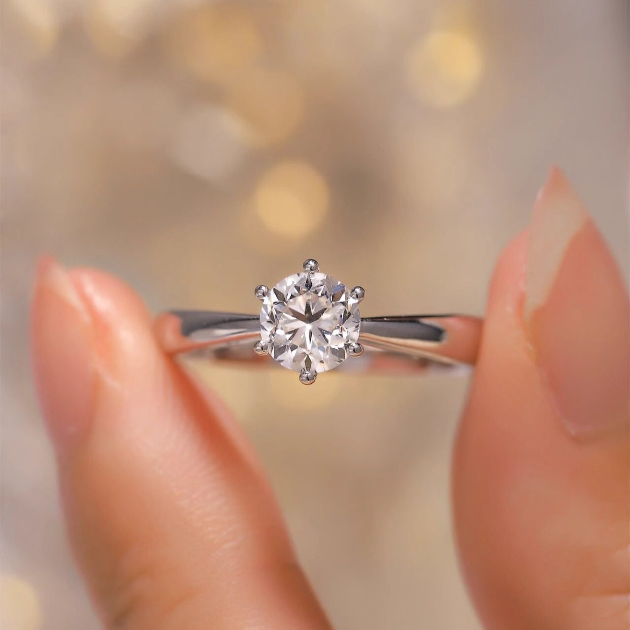 GIA natural diamond Pt950 six-claw natural diamond ring 1 carat couple ring wedding proposal ring for girlfriend