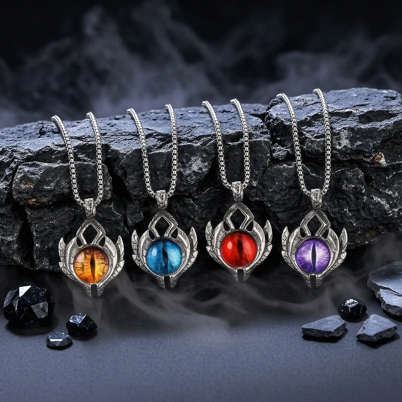 European and American Style Evil Eye Men's Necklace, Personalized Titanium Steel Orange Eye Alternative Personality Trendy Hip-Hop Accessory European and American Style Evil Eye Men's Necklace, Personalized Titanium Steel Orange Eye Alternative Personality Trendy Hip-Hop Accessory