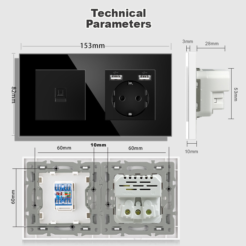 153*86mm Eu Socket German Style USB with Tv/Cat6 Electrical Wall Socket Internet Rj45 Computer Connection 153*86mm Eu Socket German Style USB with Tv/Cat6 Electrical Wall Socket Internet Rj45 Computer Connection