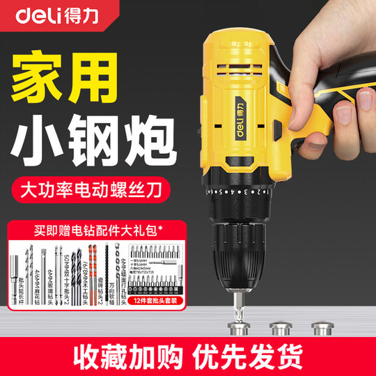 Deli electric screwdriver lithium-ion screw-tightening artifact multi-functional electric drill household rechargeable drilling and wall tool