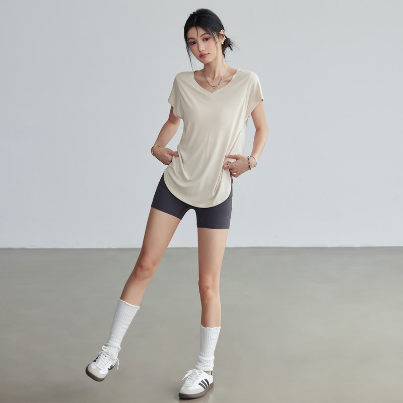 Outlet Loose-Fitting Slimming Fitness Clothing for Women, Running Sports Short-Sleeve Quick-Drying Yoga Top, Pilates Cover-Up for Summer