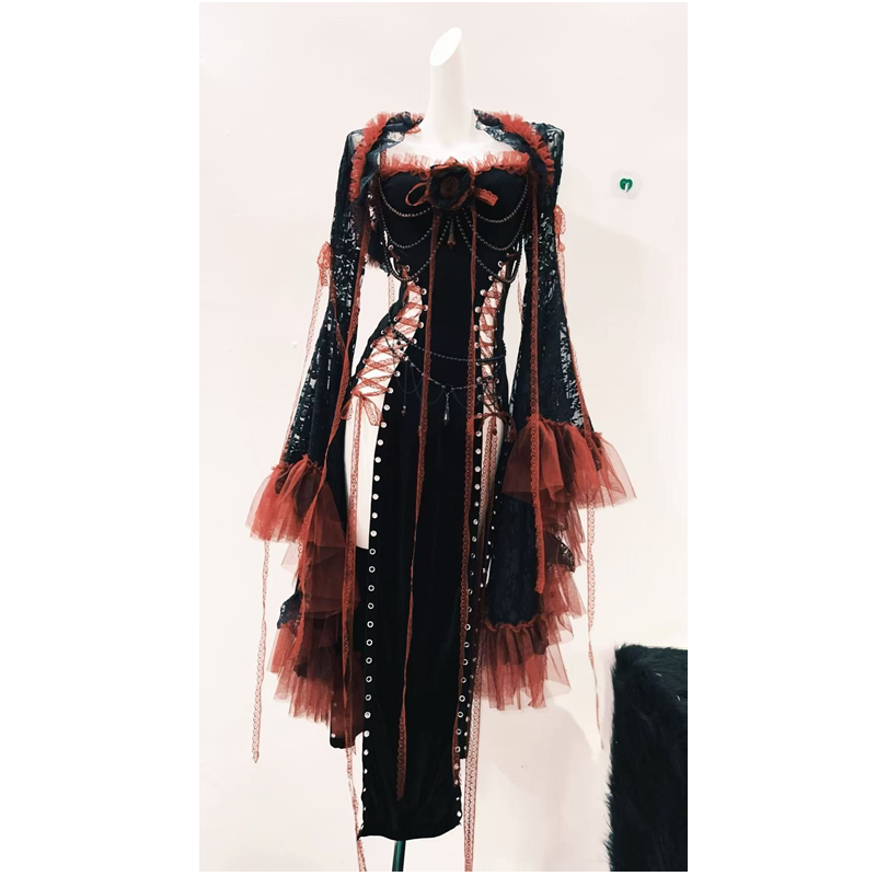 Dark Palace Yabi Dress Gothic Style Rose Decorated Dress Beaded Mesh Hollow Sexy Dress Dark Palace Yabi Dress Gothic Style Rose Decorated Dress Beaded Mesh Hollow Sexy Dress