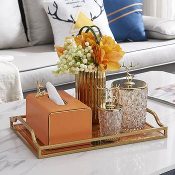 High-end light luxury orange paper storage box decorative tray simple and creative home dining table living room tea table tissue box